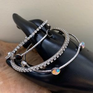 Two Sets (4) of Crystal Silver Bangles NWOT